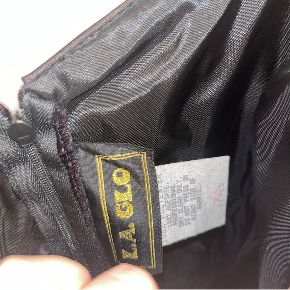 LA Glo red tinted black velvet sweetheart mini dress mesh sleeves size 11/12 - Picture 7 of 11